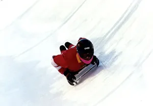 00479 Prints: David Gower is tobogganing down a iced circuit, January 1990