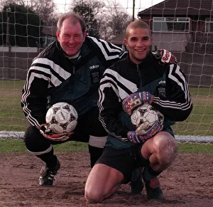 David James the Liverpool keeper with goalkeeping coach Joe Corrigan
