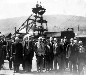 David Lloyd George pictured during a visit to the colliery at Mountain Ash - 10th May