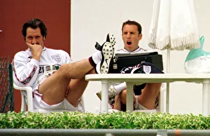 00271 Prints: David Seaman and Gareth Southgate June 1998 relax after England training session in