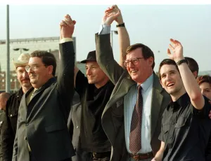 David Trimble John Hume and singer Bono May 1998 and Tim Wheeler