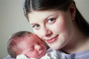 Sleeping Prints: Dawn Alton Actress March 98 Former Coronation Street with her newborn baby