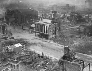 Dawn over the ruined city of Coventry after the Luftwaffe launched its most devastating