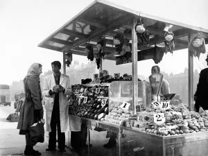Vegetables Prints: De-Luxe Street Stall. Takings doubled when a de-lux street stall opened for business in
