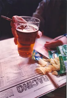 00016 Prints: Four deadly sins smoking, drinking pints of beer and gambling with a bit of junk food