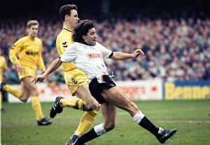 Dean Saunders of Derby County in action to score against Tottenham Hotspur during the two