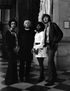Dean of St pauls Cathedral Reverend Martin Sullivan with Go Go dancer Sandie