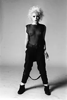 Debi Wilson wearing black Punk fashion Transparent black top and black trousers