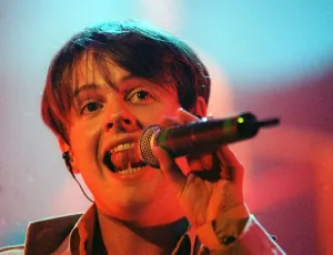 Dec aka Declan Donnelly of pop duo Ant and Dec singing on stage at the Glasgow Royal