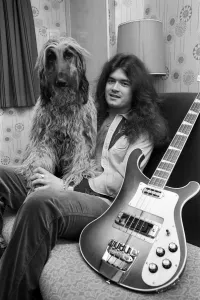 Deep Purple guitarist Glenn Hughes relaxes with his pet Afghan hound Khama after