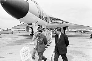 Defence Secretary Denis Healey and Air Chief Marshal Sir Wallace Kyle walk past a Vulcan