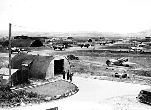 DeHavilland Mosquitos on a Coastal Command Airfield in Scotland taxi before taking
