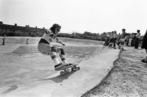 Skateboard Prints: Demonstration of skateboarding skills in the bowl at the Cambridge Skatepark