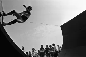 01517 Prints: Demonstration of skateboarding skills on the half pipe at the Cambridge Skatepark