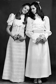 Nightie Prints: Demure in white. At left, white broderie anglaise trimmed with yellow ribbons by