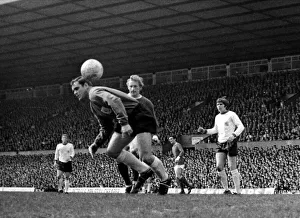 Denis Law of Manchester United putting pressure on Sheffield United goalkeeper Alan