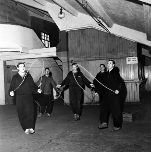 Denis Law training with his Huddersfield teammates before their upcoming FA Cup tie