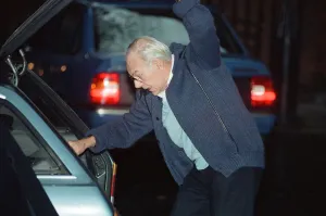 Denis Thatcher at 10 Downing Street following the Prime Ministers resignation