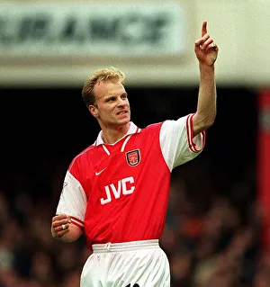Dennis Bergkamp Arsenal Player celebrates April 1998 celebrating after scoring a