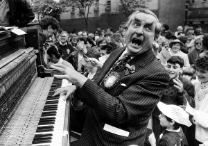 Dennis Healey Labour MP Playing Piano at plazza Shopping Centre Huddersfield