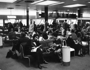 The departure lounge at Heathrow airport during a BOAC cabin staff strike