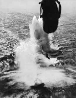 Depth charges straddling the U-boat U-266 during an attack by a Handley Page Halifax GR