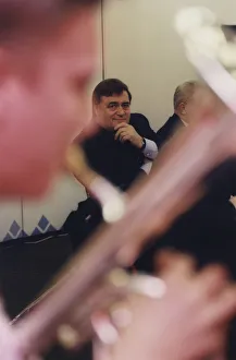 Deputy PM John Prescott listens to Martin Armstrong solo trumpet player