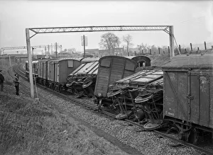 Tracks Prints: A derailed goods train after colliding with an English Electric Type 4 Diesel locomotive