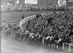 00001 Prints: The Derby 1950 Prince Simon in the lead rounding Tattenham Corner. 024266 / 3