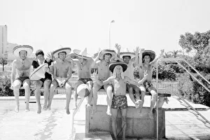 Holiday Prints: Derby County players on holiday in Majorca Spain celebrate after learning that they have