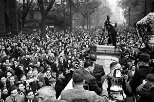 The Derby County team return home with the FA Cup trophy following their victory over