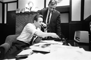 Derby Countys 31 year old manager Brian Clough in his office with assistant Peter