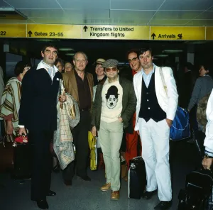 Derek Nimmo, Frank Windsor, David Jason and John Fortune at London Airport