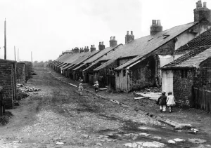 Derelict housing in an area of Leamside, Gateshead which have been occupied by squatters