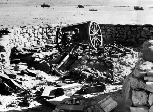 Amphibious Landing Prints: Desert gun position deserted by Italians soldiers 1941 North African desert WW2