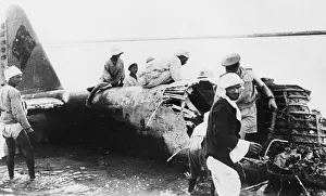Wreckage Prints: Destroyed German bomber shot down by R. A. F. Night Fighter during Second World War in