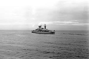 The destroyer HMS Glasgow puts to sea from the River Tyne on her way to Portsmouth to be