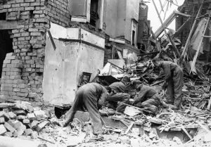 Destruction caused by an air raid in Rogerstone, Newport. 7th October 1941