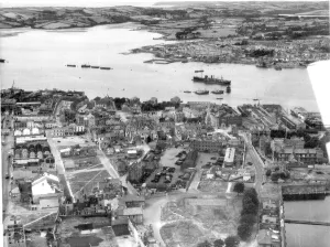 Devonport from the air in 1949 showing the extent of the war-time bombing