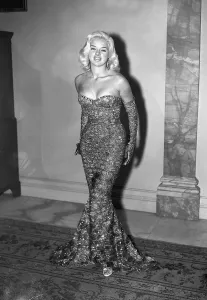 00274 Prints: Diana Dors in the dress she wore to the premiere of the film An Alligator Named Daisy