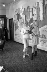 Leeds Prints: Diana Dors May 1967 actress with Jayne Mansfield In a Leeds Hotel