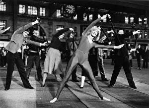 Excercise Prints: Diana Moran, keep fit expert, recruited 12 South London commuters at Waterloo Station