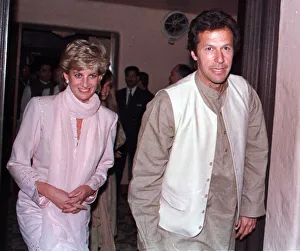 Diana, Princess of Wales arrives at an Indian restaurant for dinner with Jemima Khan