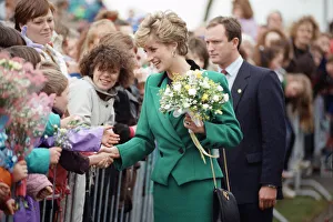 Diana, Princess of Wales arrives to officially open the Scottish factory of the clothing