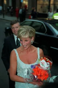 Diana, Princess of Wales arrives for a private viewing and reception at Christies in