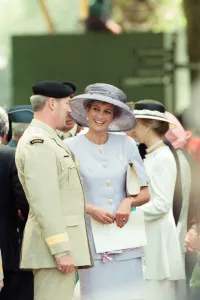 Diana, Princess of Wales attends the unveiling of the Canadian War Memorial in Green Park