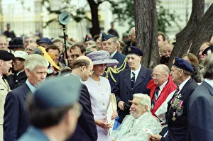 Diana, Princess of Wales attends the unveiling of the Canadian War Memorial in Green Park