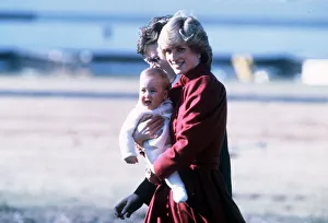 Diana, Princess of Wales carries baby Prince William at Aberdeen Airport