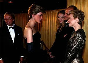Diana, Princess Of Wales meets American actress Glenn Close as she attends the film