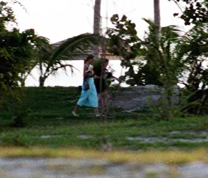 Diana, Princess of Wales, walks back to her chalet with her friend Victoria Mendham